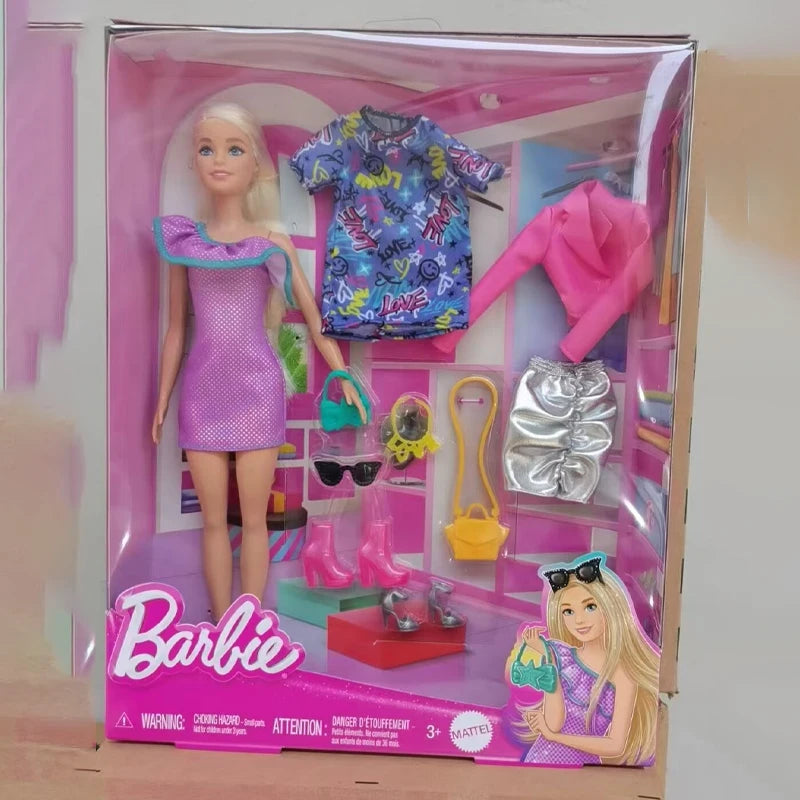 Original Mattel Odile Face Barbie Braid Doll Fashion Dressing And Matching Barbie Charm Gift Box Model Collection Toy Girl