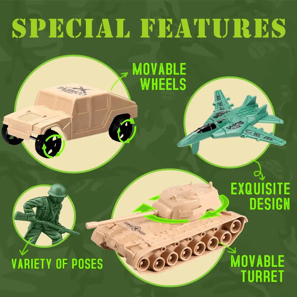 ViiKONDO Army Men Toy Military Playset Green vs Tan Soldier 30pcs Armored Vehicle Tank Fighter Warship Model Wargame Boy's Gift