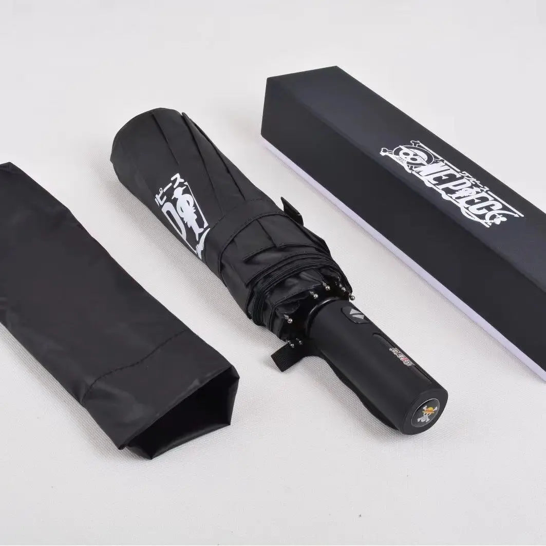One Piece Anime Fully Automatic Tri Fold Umbrella Thickened Black Glue UV Protection Sunscreen Folding Sun Rain Umbrella