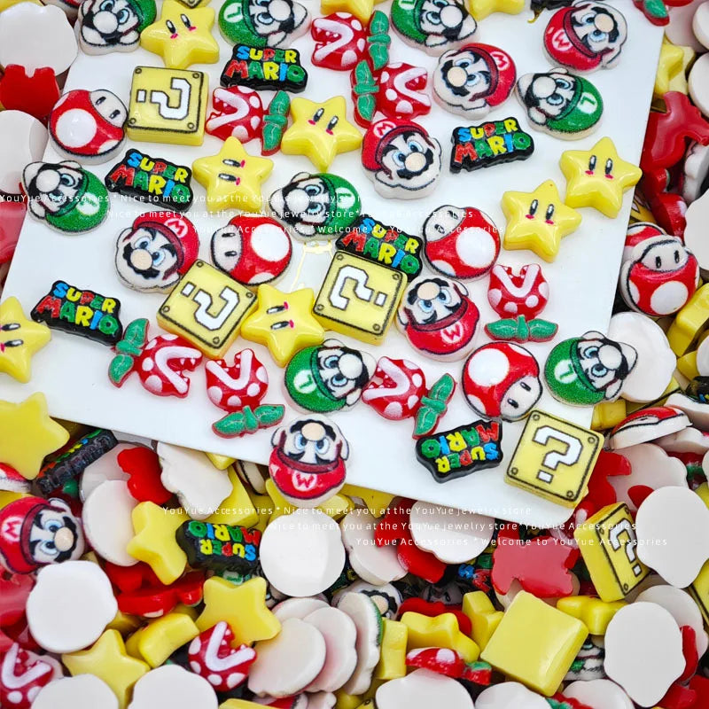 20Pcs Resin Mini game character super mario Luigi Nail charm Art Flatback acrylic Figurines DIY Miniatures Decor Craft