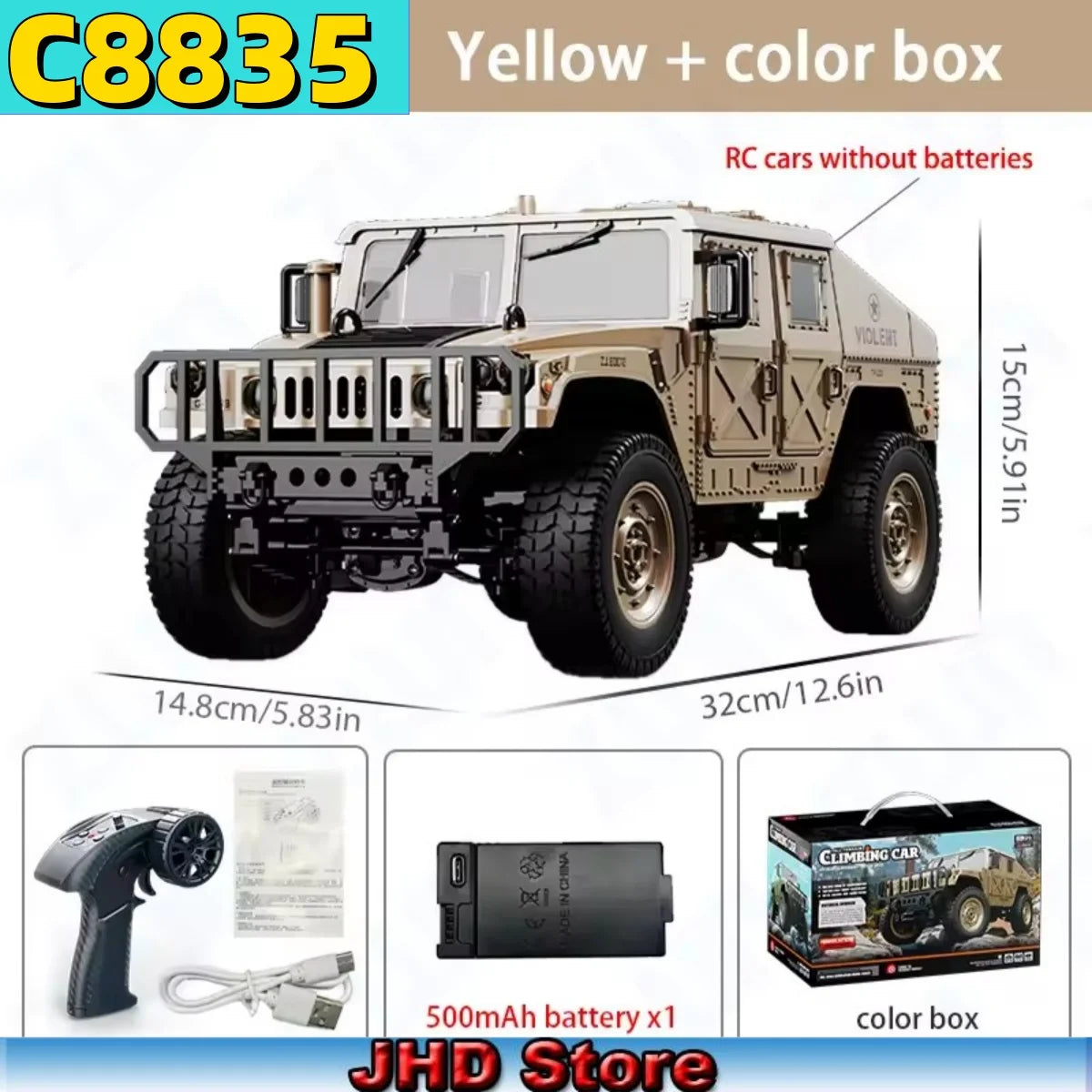 JHD For JJRC C8835 RC Car Simulation 4x4 All-terrain 2.4G Off-road Climbing Electric Truck with LED Light  With Spare Battery