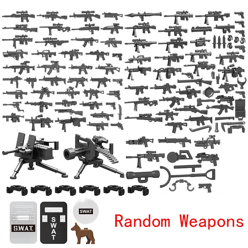 25/50/100Pcs Soldier Police Gangster WW2 Army Military Weapons SWAT Machine Gun Mortar Building Blocks Figure Model Brick Toy