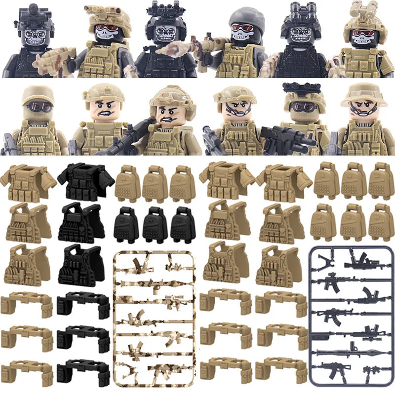 6Pcs Military Ghost Commando Army Soldiers Model Action Figure Blocks Construction Building Bricks Toys For Children