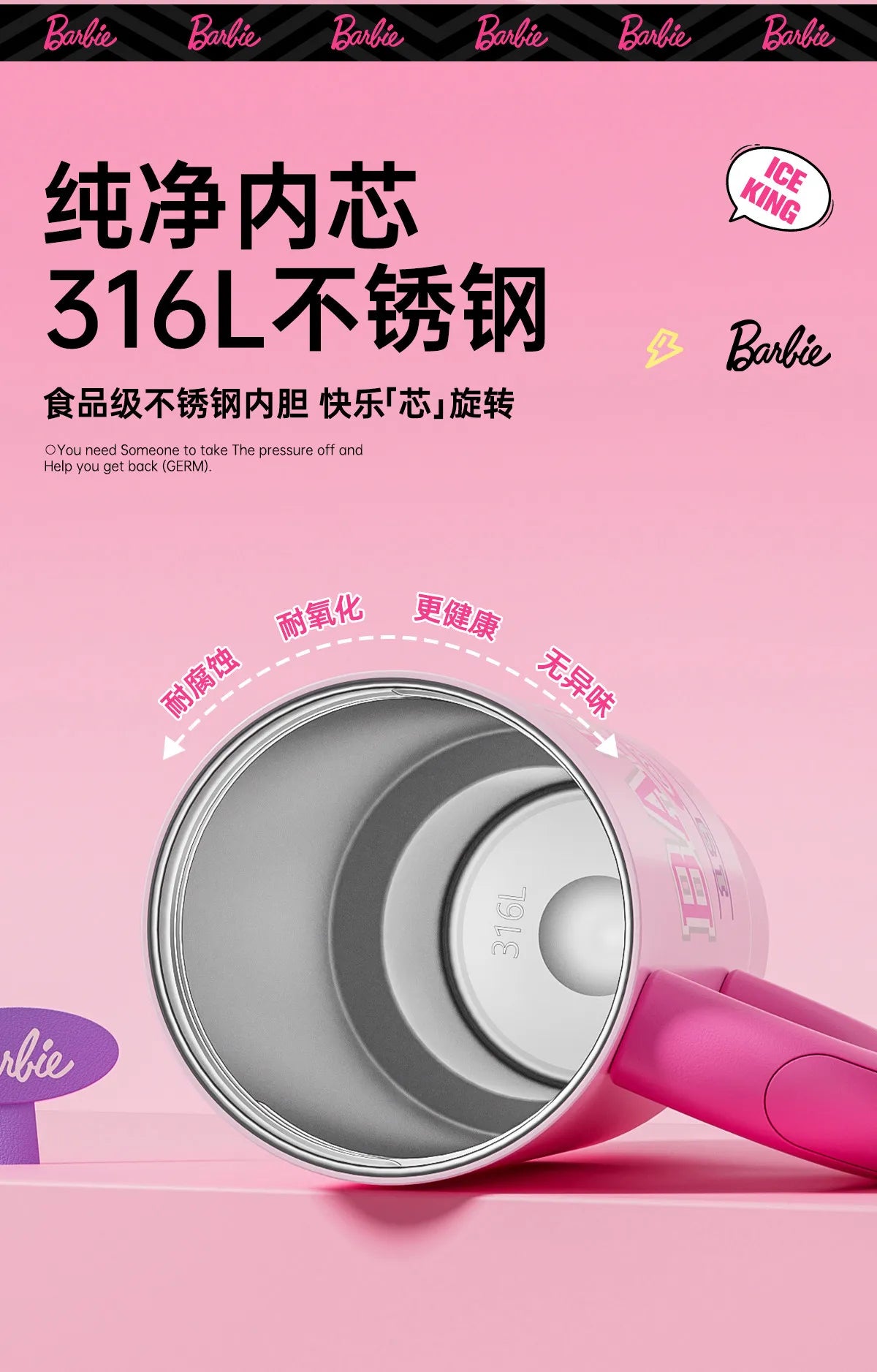 1.2L Barbie Large Capacity Ice Tumbler Vacuum Insulated Large Capacity Cup Stylish Water Bottle With Straw Cute Daily Drink Cup