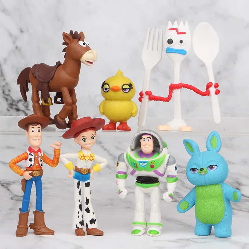 7PCS Disney Toy Story 4 Action Figure Toys Woody Jessie Buzz Lightyear Forky Pig Bear Cosplay Model Doll Figurine Kids Gifts