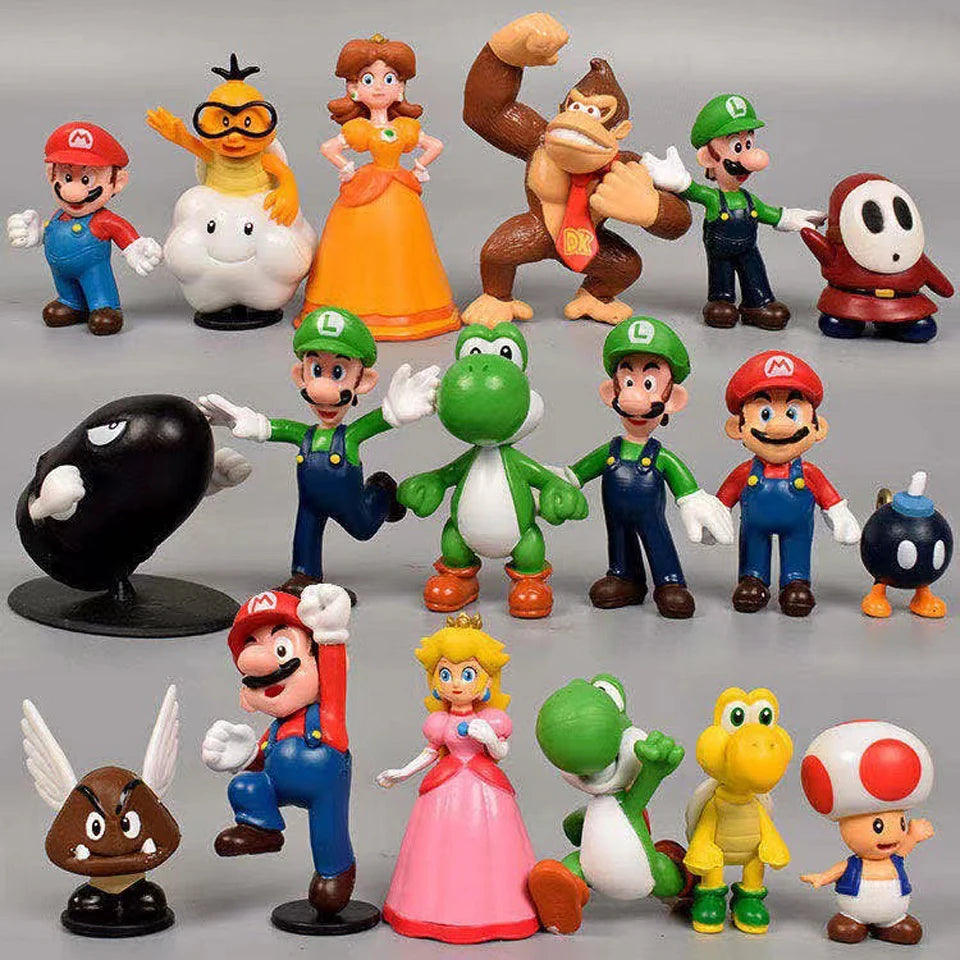 HOT 1-18pcs/set Super Mario Bros PVC Action Figure Toys Dolls Model Set Luigi Yoshi Donkey Kong Mushroom for birthday gift