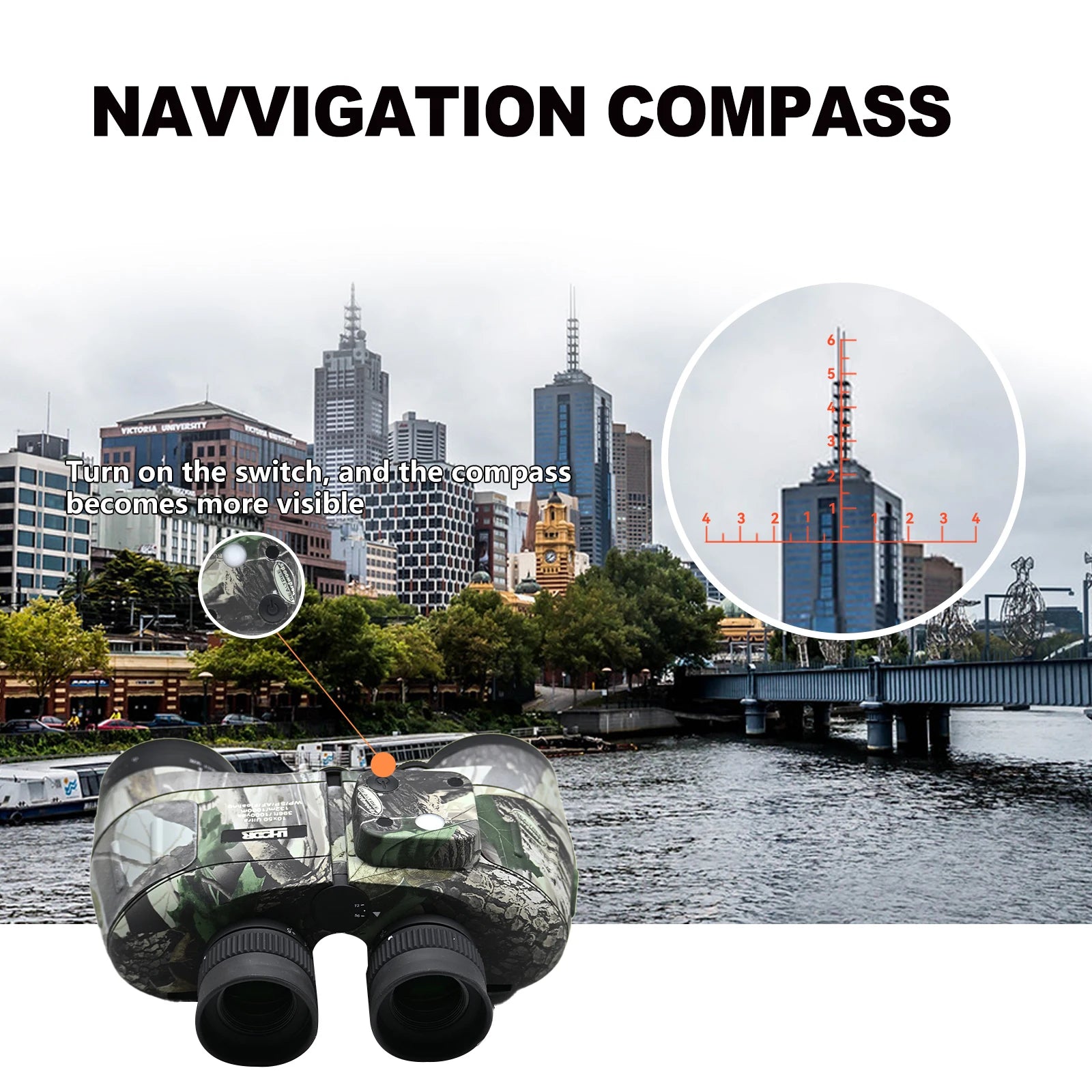 IPX7 Telescope Binoculars 10x50 Professional Powerful Binoculars with Internal Rangefinder Compass Waterproof for Surviva