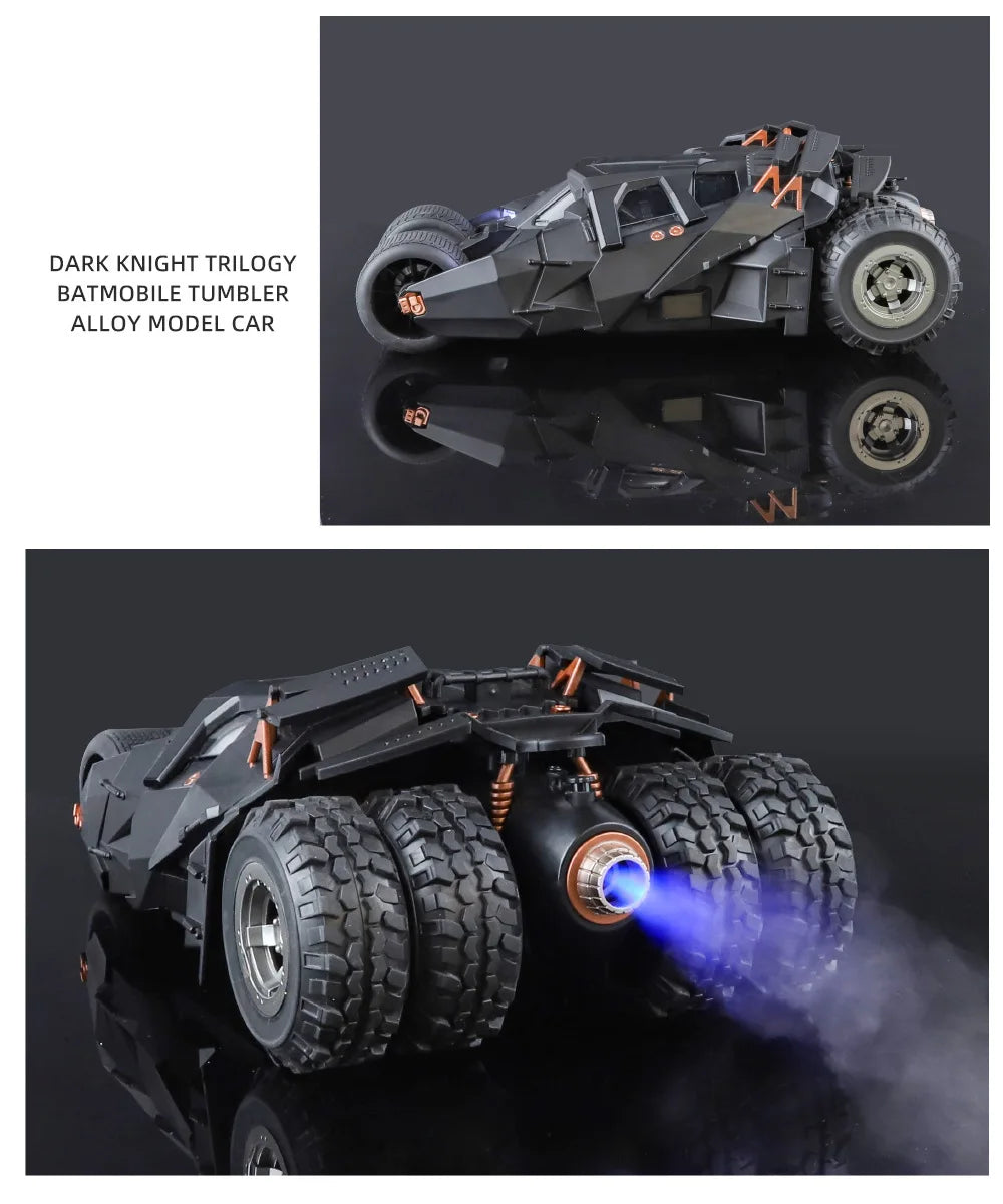 1:18 Cool Batmobile alloy model toys, exquisite desktop ornaments, cool sound and light spray, Christmas gifts