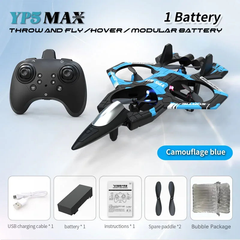 2026 New YP5MAX RC Foam Airplane 2.4GWIFI Fighter Stunt Tumbling Helicopter with Colored LED Lights Toys