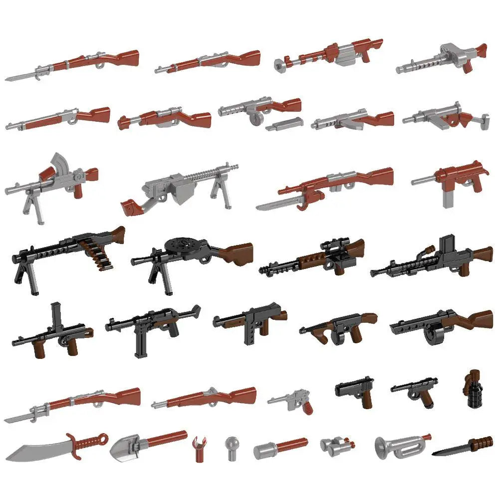 5/10 WW2 Soldier Weapons Building Block Two-color Printing Machine Rifle Submachine Sniper Guns Military Accessories Bricks C238