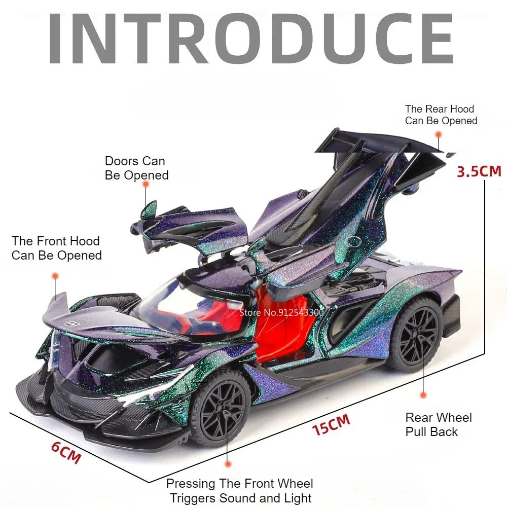 Scale 1:32 Apollo EVO IE Car Model Toy Metal Diecast Pull Back Super Cars Doors Opened Vehicle Models Best Gifts for Kids