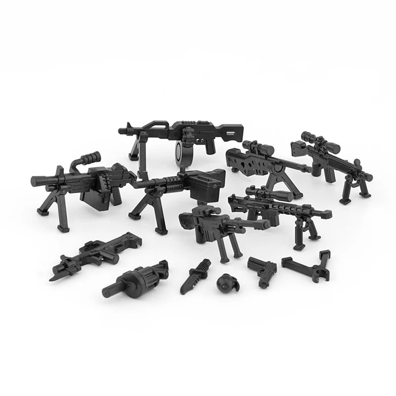 25/50/100Pcs Soldier Police Gangster WW2 Army Military Weapons SWAT Machine Gun Mortar Building Blocks Figure Model Brick Toy