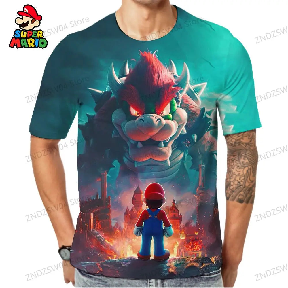 Super Mario T-shirts Parent-child Wear Fashion 2024 Summer Men's Children's T-Shirt Oversize Anime Tops Quick Dry Streetwear Y2k