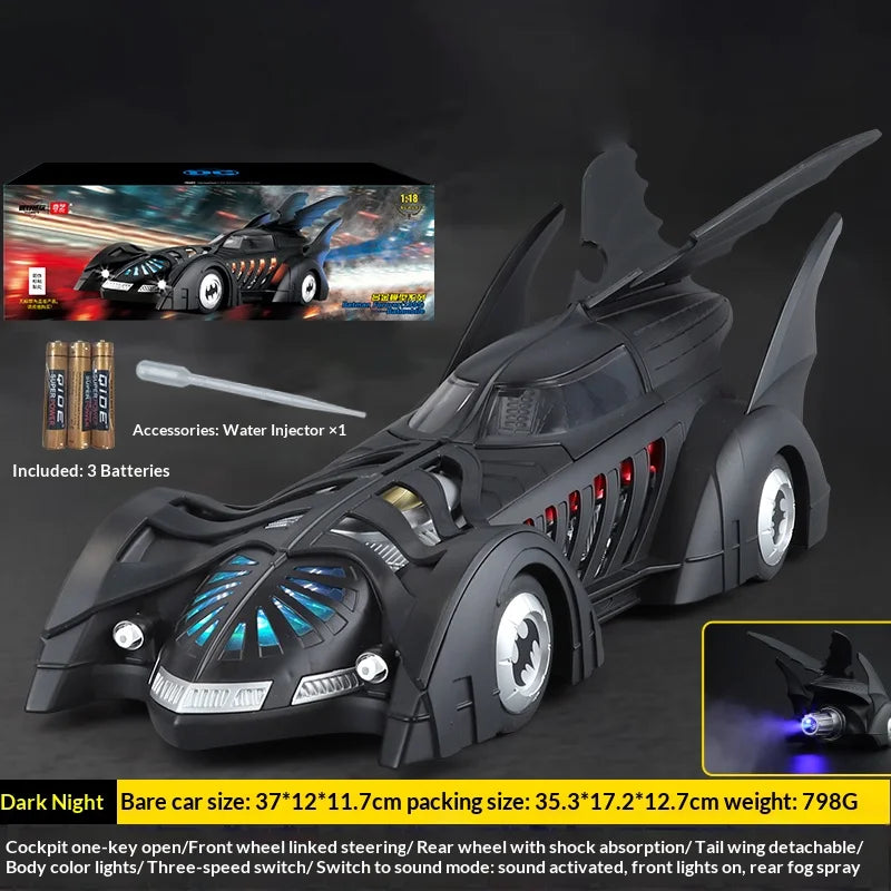 1:18 Cool Batmobile alloy model toys, exquisite desktop ornaments, cool sound and light spray, Christmas gifts