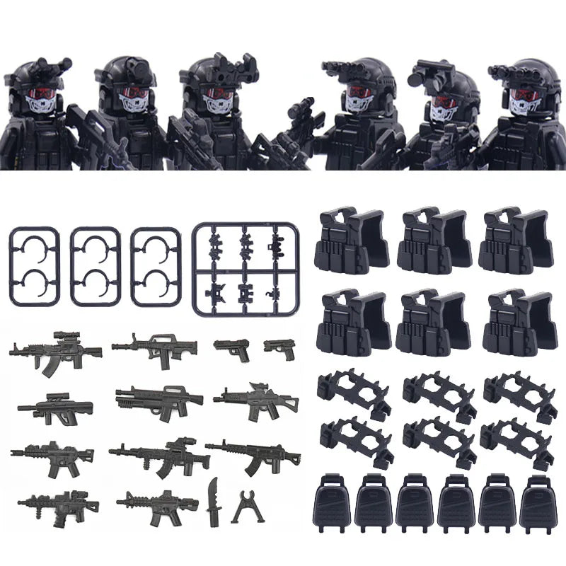6Pcs Military Ghost Commando Army Soldiers Model Action Figure Blocks Construction Building Bricks Toys For Children