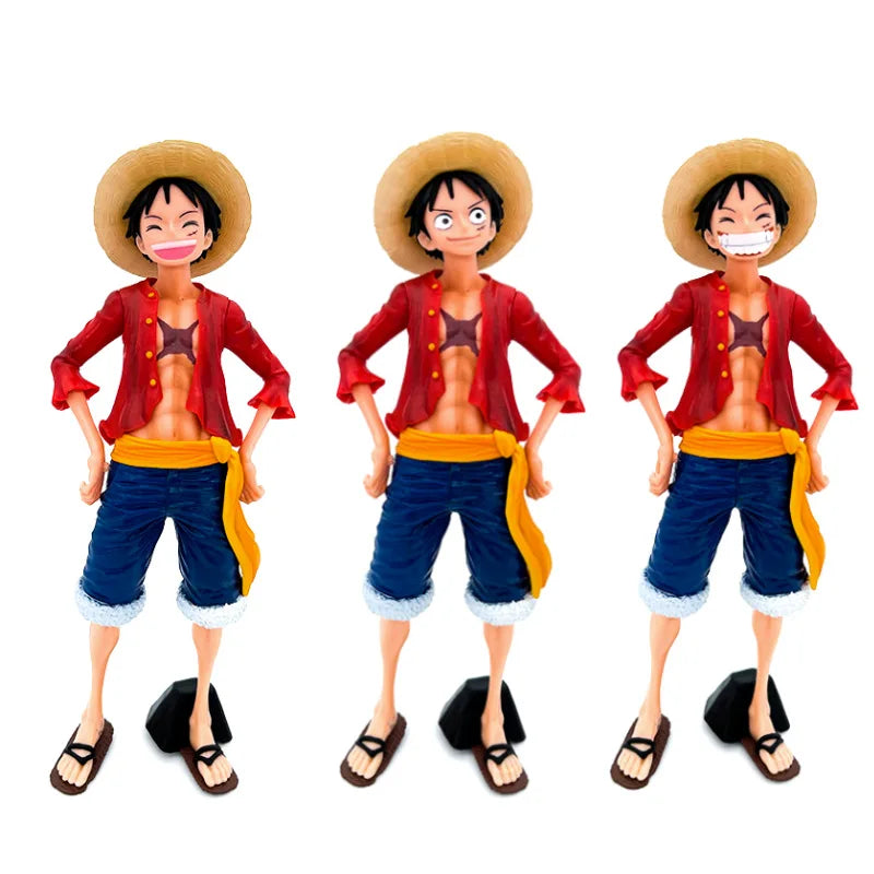 28cm  One Piece Anime Figure Confident Smiley Luffy Three Form Face Changing Doll Action Figurine Model Toys  Kits