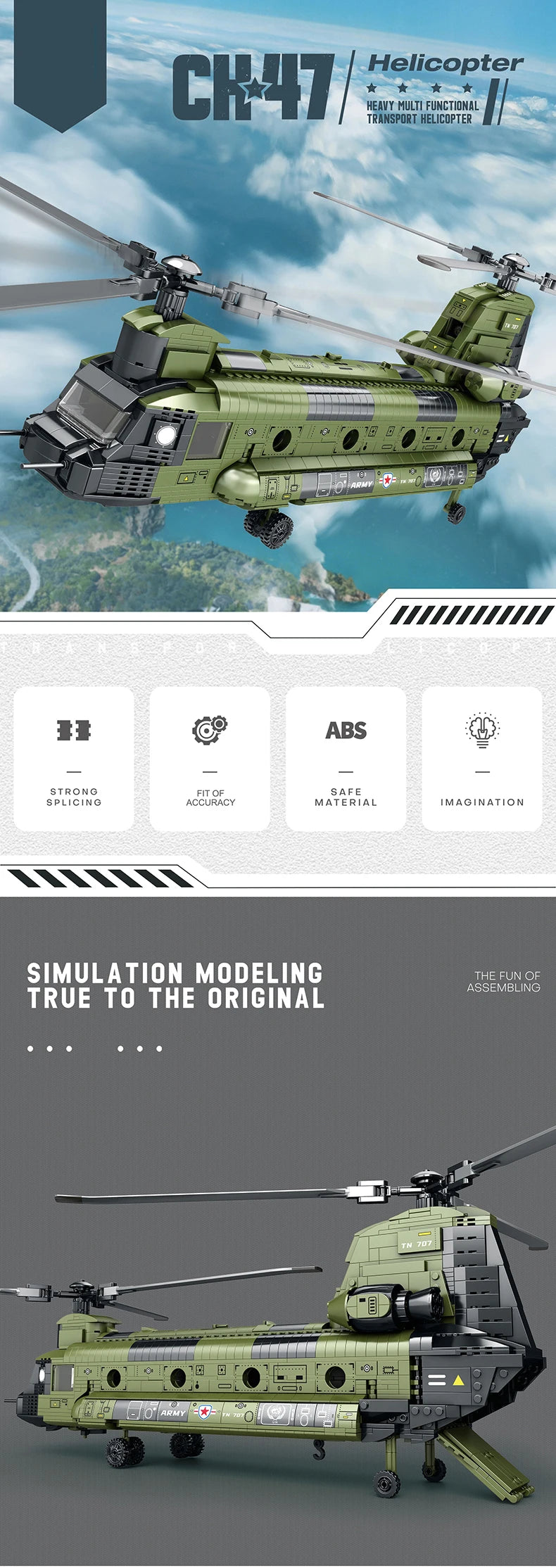 1451PCS CH-47 Chinook Transport Plane Building Blocks Military Armed Helicopter Fighter Model Bricks Toys For Kids Holiday Gifts