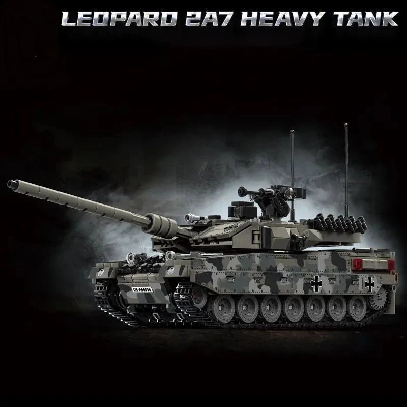 Military Series Building Blocks Model War Leopard 2A7 Heavy Tank Bricks Sets WW2 Creative Toys for Boys Adult Christmas Gifts