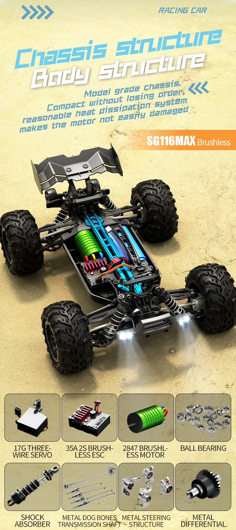 ZLL SG316 MAX 1:16 High Speed Drift Racing Car 80KM/H Brushless Motor 4WD RC Off Road Car Monster Trucks Toys for For Kids Gifts