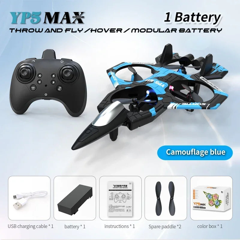 2026 New YP5MAX RC Foam Airplane 2.4GWIFI Fighter Stunt Tumbling Helicopter with Colored LED Lights Toys