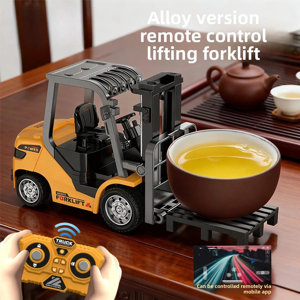 1/64 2.4G RC Mini Alloy Forklift With Trailer Desktop Game Full-scale APP Remote Control Engineering Lift Truck Kids Toys Gifts