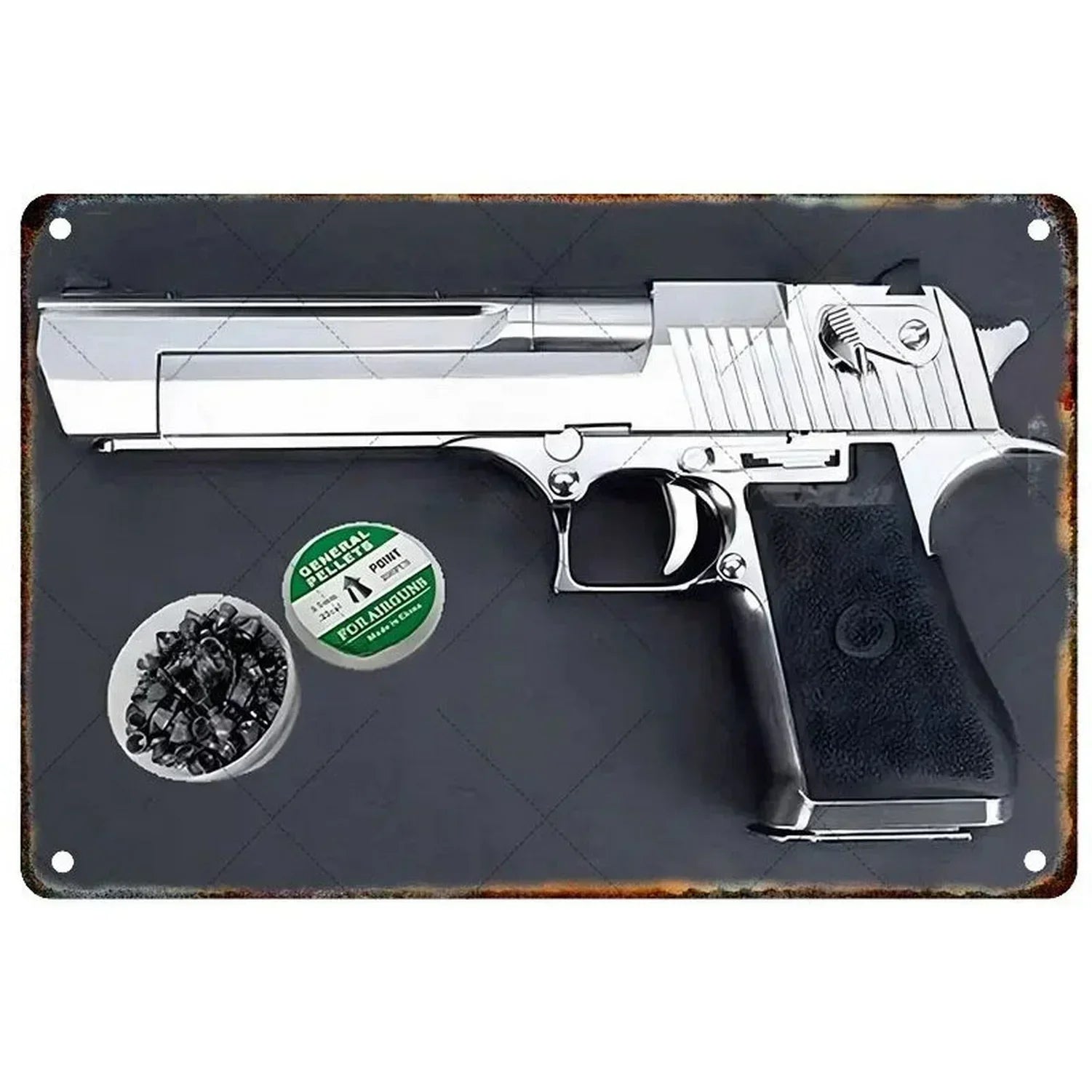 Pistol Metal Signs, Exuding Military Flair, Ideal As Wall Decoration in Man Cave, Home, Cafe, Garden, Club and Bar Settings.