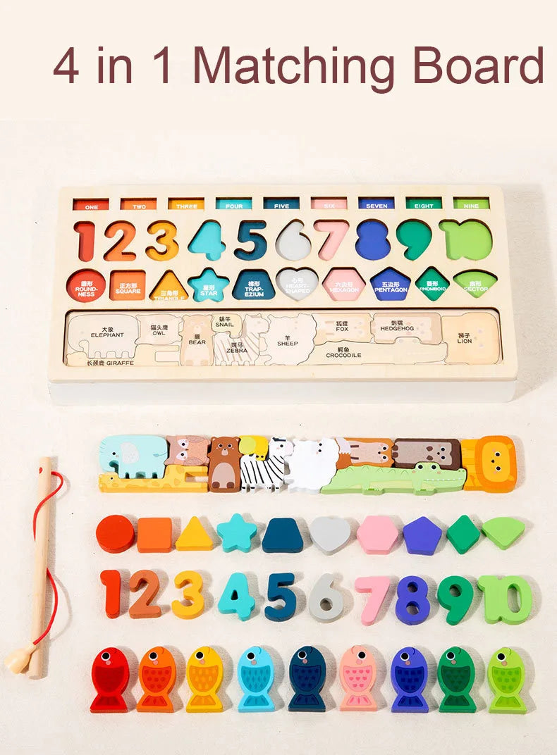 Montessori Wooden Toys Kids Busy Board Shape & Number Matching Digital Shape Educational Toys For Children Gifts