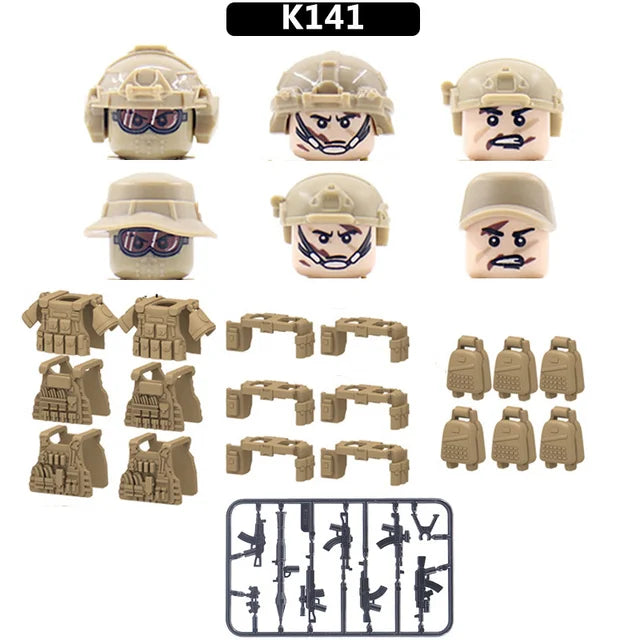 6Pcs Military Ghost Commando Army Soldiers Model Action Figure Blocks Construction Building Bricks Toys For Children