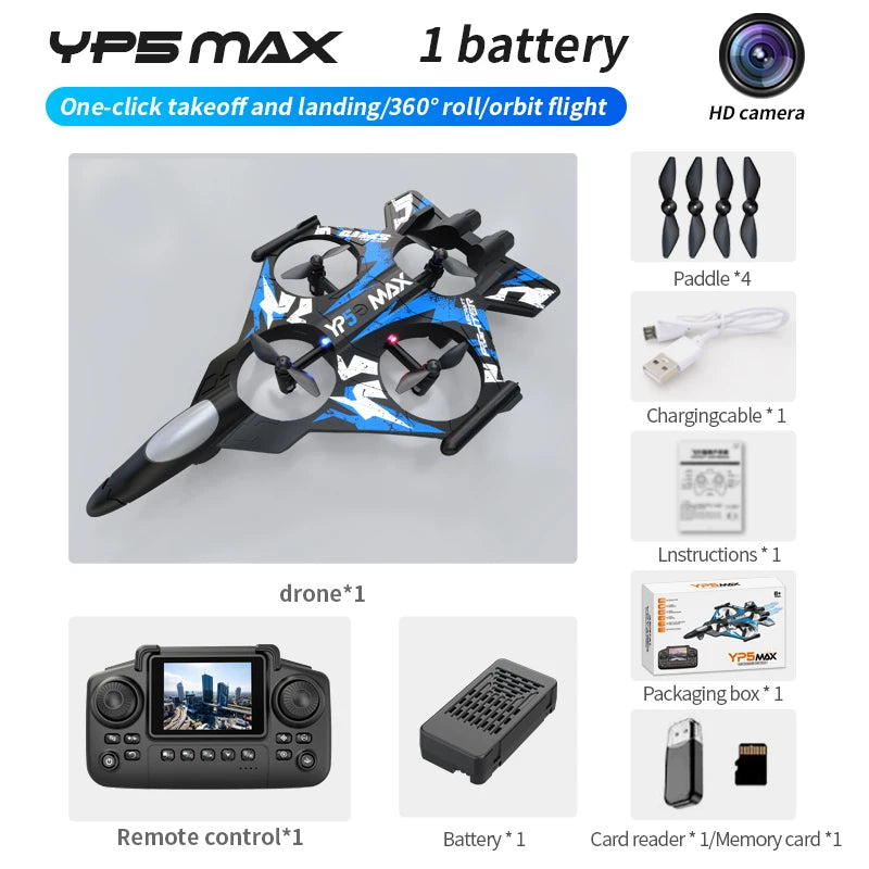 2026 New YP5MAX RC Foam Airplane 2.4GWIFI Fighter Stunt Tumbling Helicopter with Colored LED Lights Toys