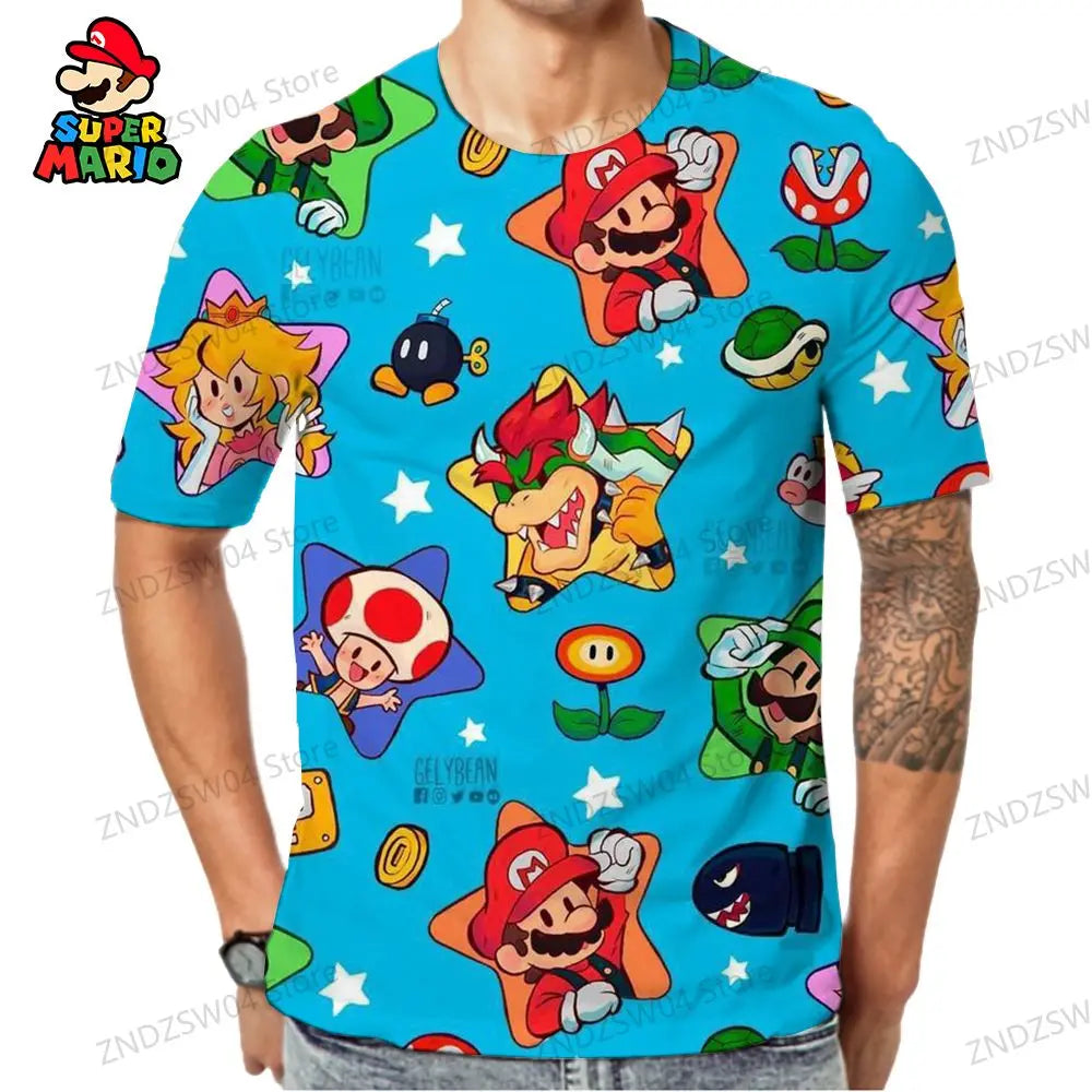 Super Mario Oversize Parent-child Wear Short Sleeve 2024 Quick Dry Men's Children's T-Shirt Fashion Anime Tops Harajuku Style