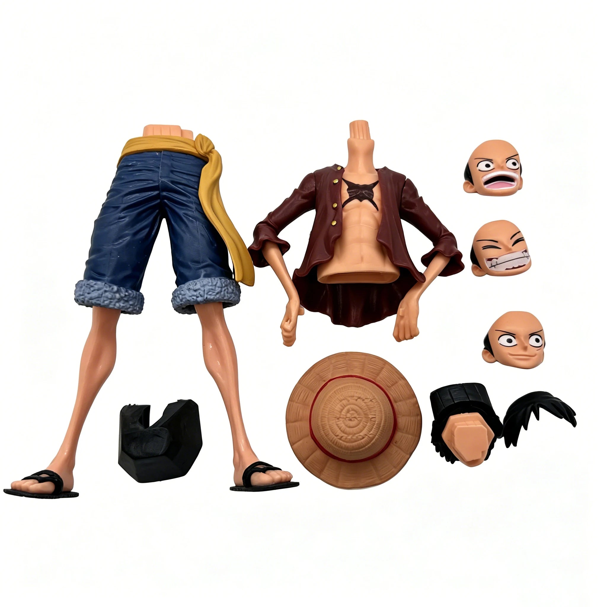 28cm  One Piece Anime Figure Confident Smiley Luffy Three Form Face Changing Doll Action Figurine Model Toys  Kits