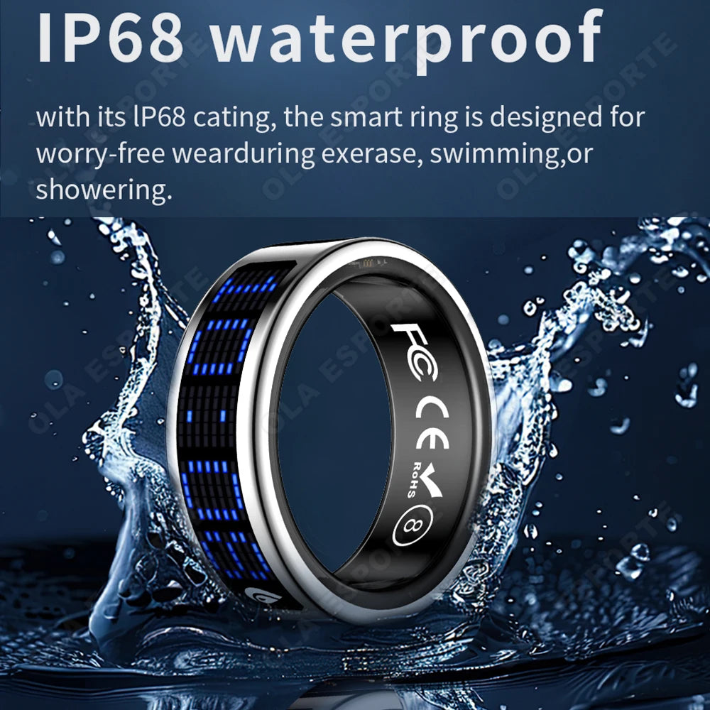 Call ID Reminder Smart Ring Display Screen and Touch,Tasbih Counter,Health Manager,5ATM Waterproof Multiple Sport Mode Men Women