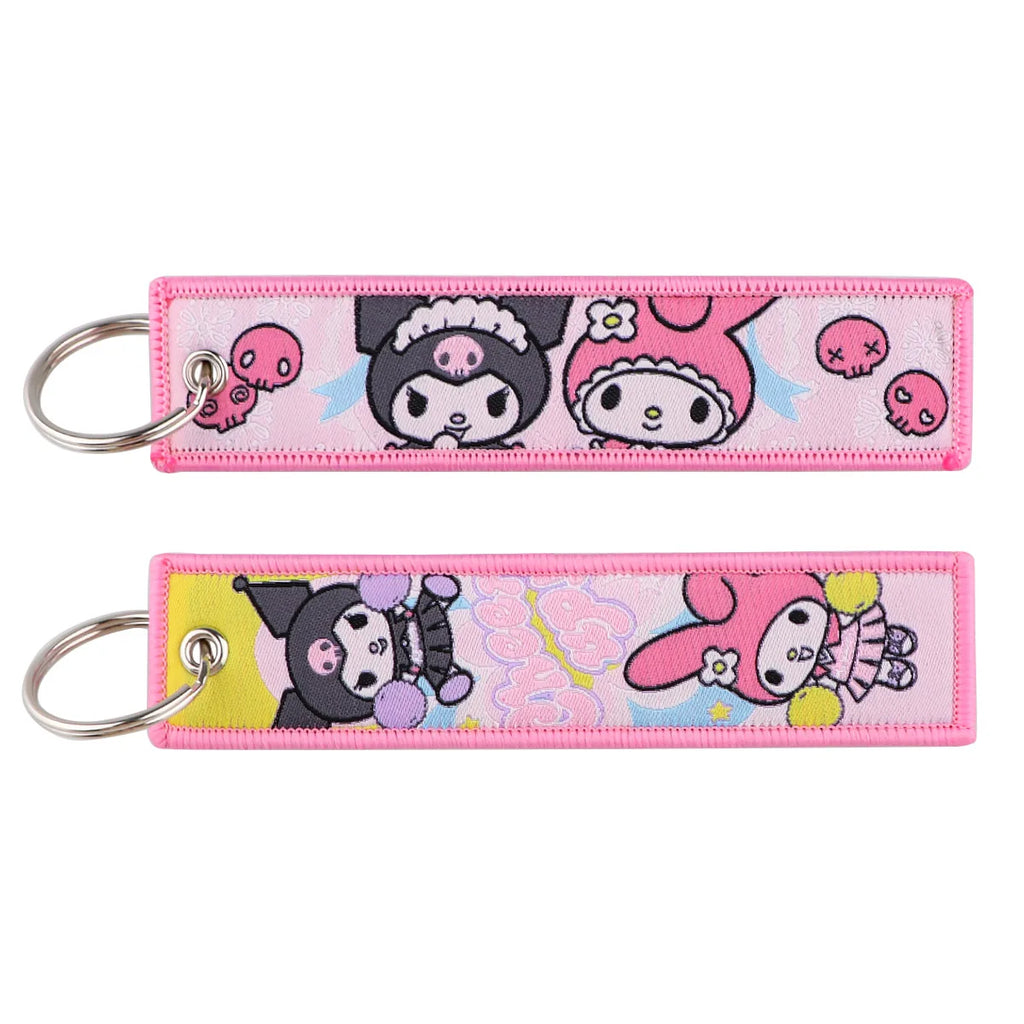 Sanrio Hello Kitty Melody Kuromi Embroidery KeyChain Key Tag Cars Backpack Chaveiro Keychain Keyring Accessories Toy Gift