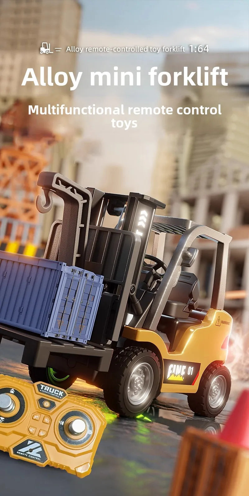 1/64 2.4G RC Mini Alloy Forklift With Trailer Desktop Game Full-scale APP Remote Control Engineering Lift Truck Kids Toys Gifts