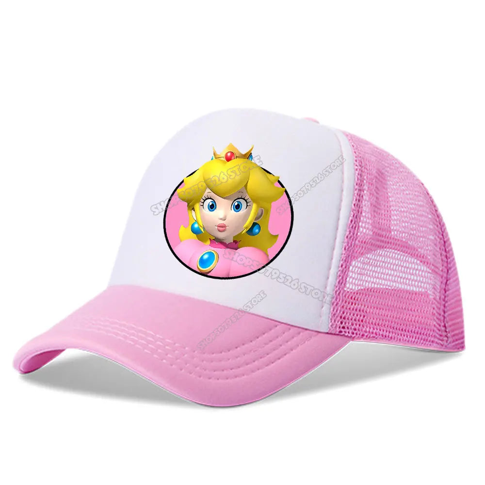 Super Marios Bros Baseball Cap Peach Princess Girl Cute Mesh Hat  Anime Kids Peak Cap Cartoon Boy Sunhat Men Women Lover Dad Hat