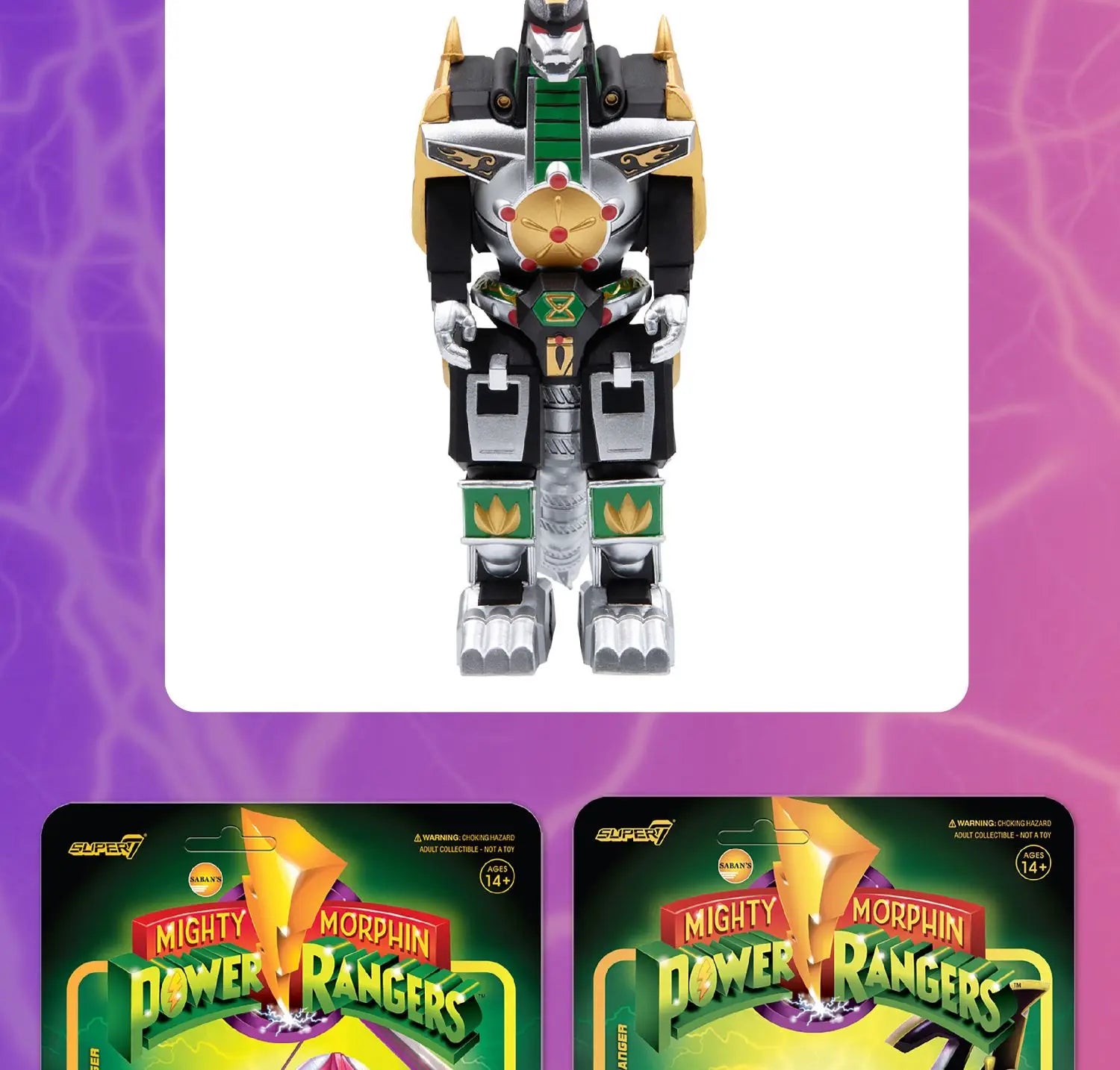 Super7 Mighty Morphin Power Rangers Carded Series 1 - Dragonzord, Red Ranger & Rita Repulsa Model Gift Set Toys