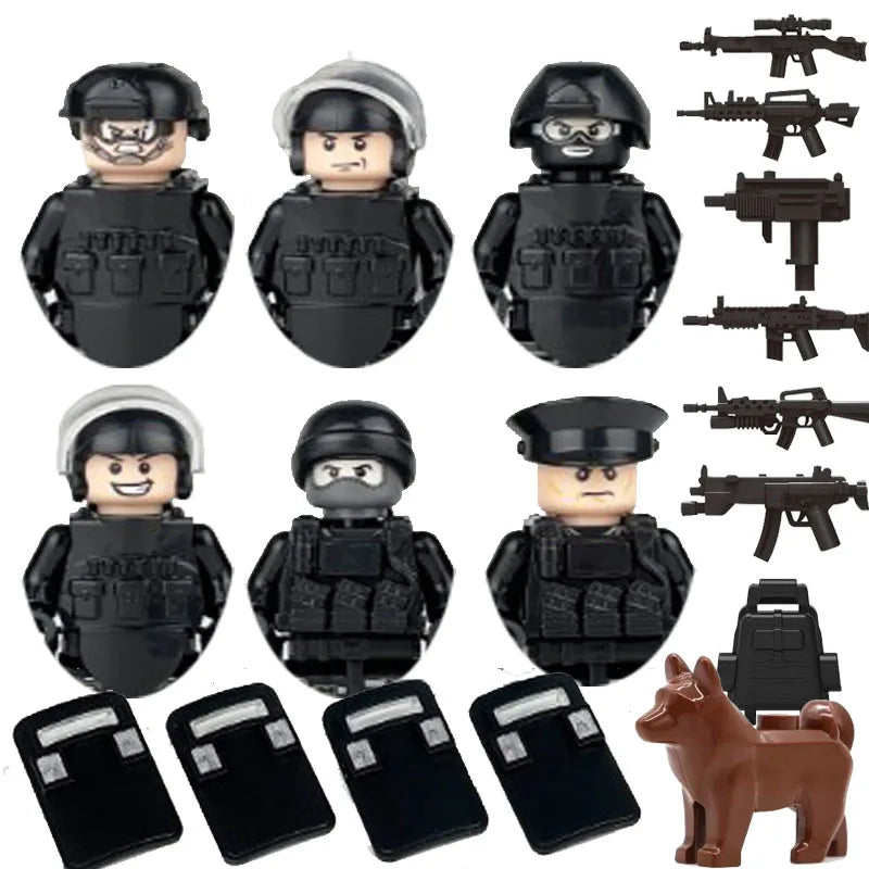 6Pcs Military Ghost Commando Army Soldiers Model Action Figure Blocks Construction Building Bricks Toys For Children