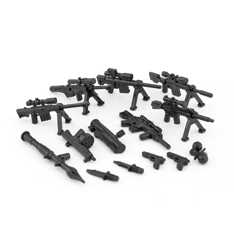 25/50/100Pcs Soldier Police Gangster WW2 Army Military Weapons SWAT Machine Gun Mortar Building Blocks Figure Model Brick Toy