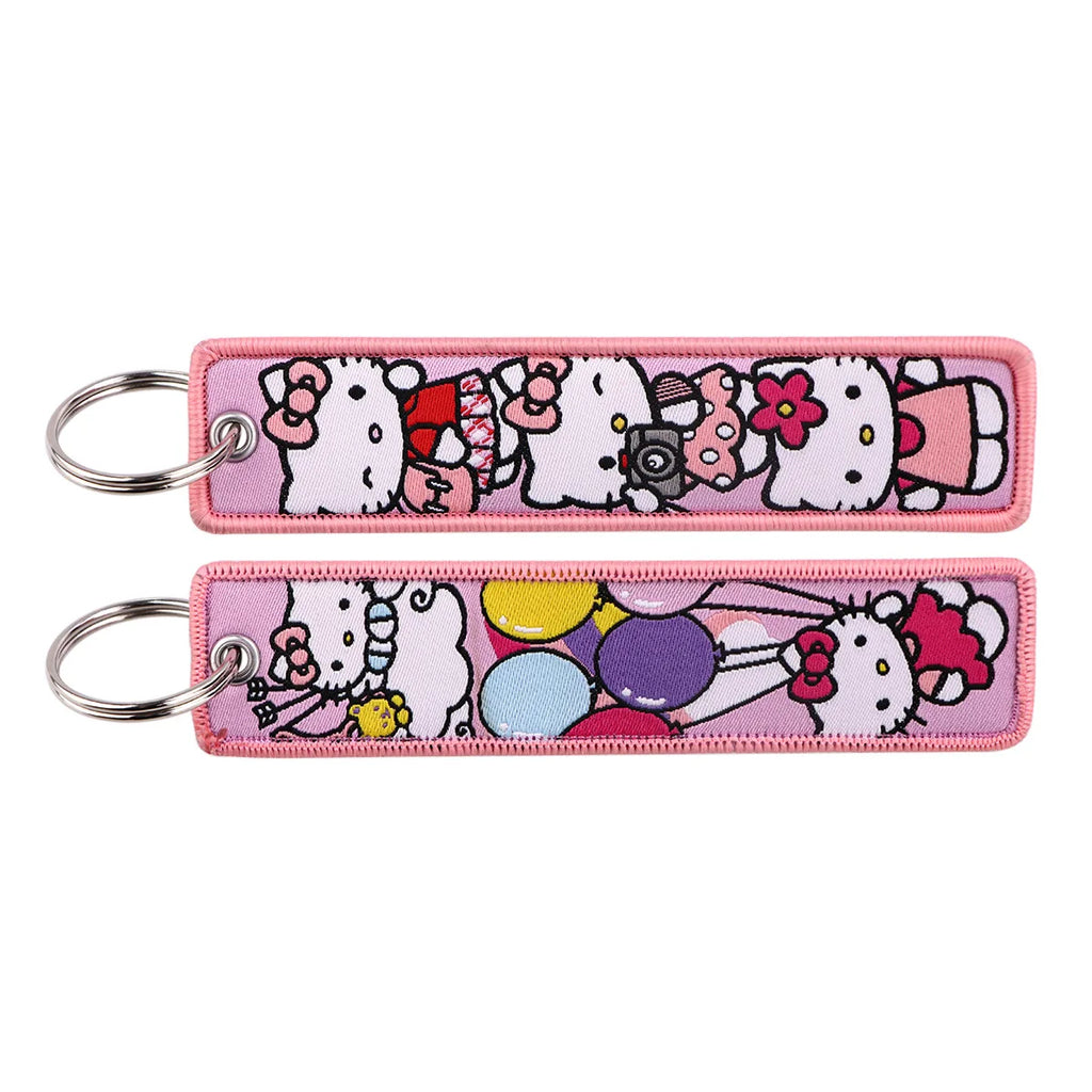 Sanrio Hello Kitty Melody Kuromi Embroidery KeyChain Key Tag Cars Backpack Chaveiro Keychain Keyring Accessories Toy Gift