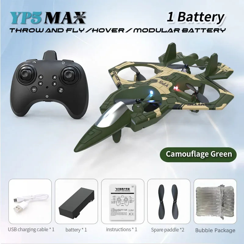 2026 New YP5MAX RC Foam Airplane 2.4GWIFI Fighter Stunt Tumbling Helicopter with Colored LED Lights Toys