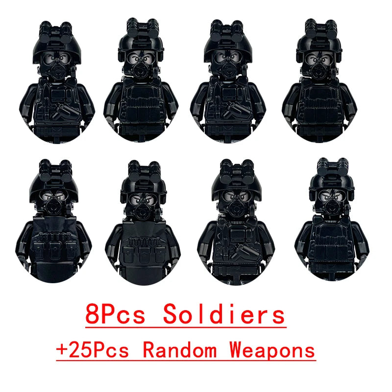 25/50/100Pcs Soldier Police Gangster WW2 Army Military Weapons SWAT Machine Gun Mortar Building Blocks Figure Model Brick Toy