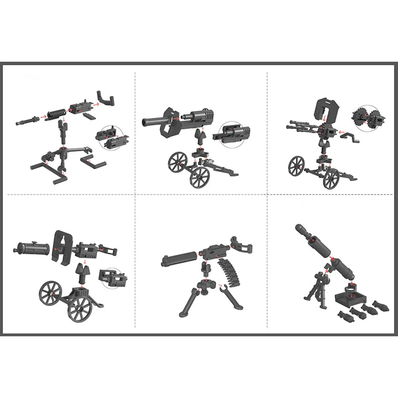 25/50/100Pcs Soldier Police Gangster WW2 Army Military Weapons SWAT Machine Gun Mortar Building Blocks Figure Model Brick Toy