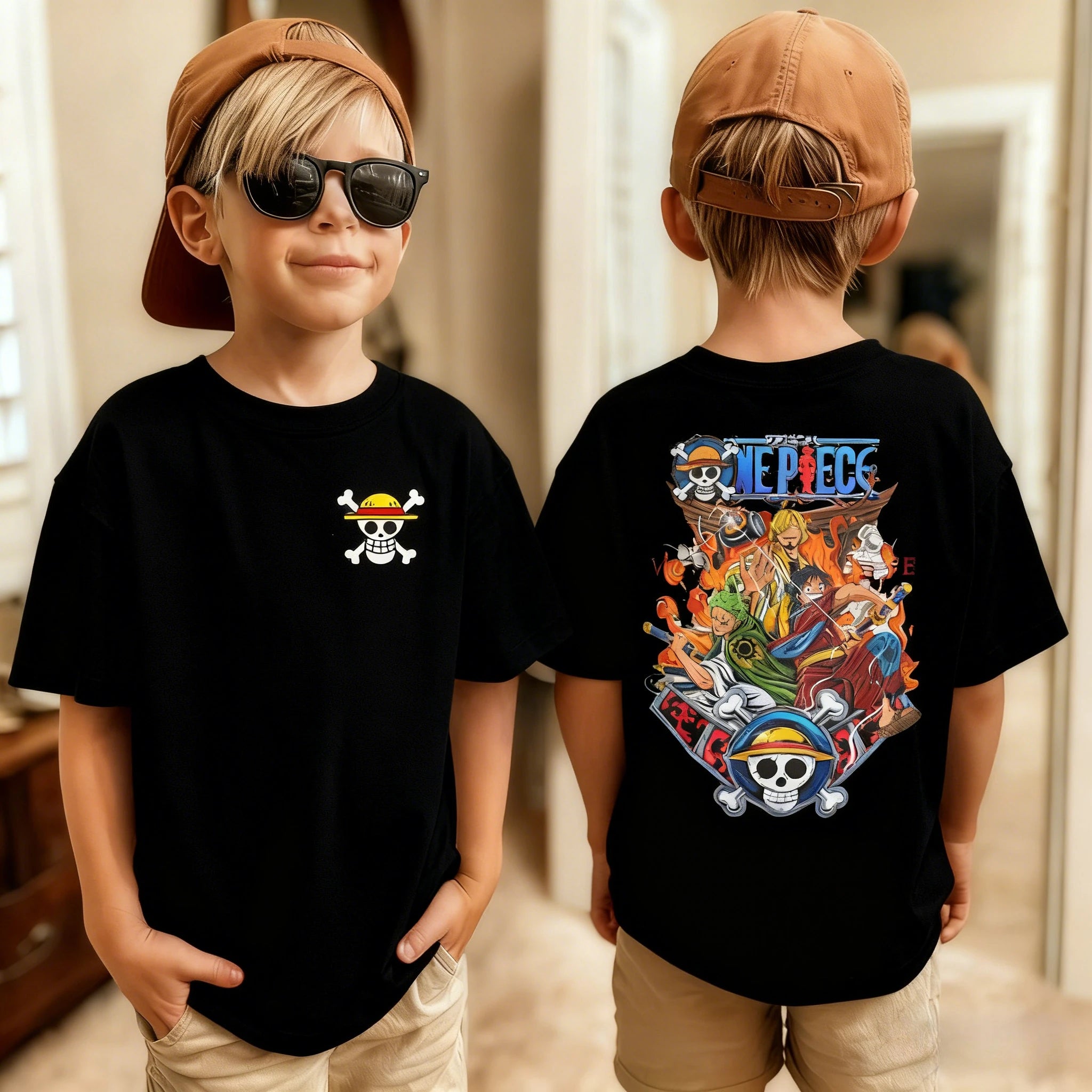 One Piece Japanese Anime Printed Men's T-Shirt Roronoa Zoro Children's Harajuku Short Sleeve Kids Luffy Cotton T-shirt Clothing