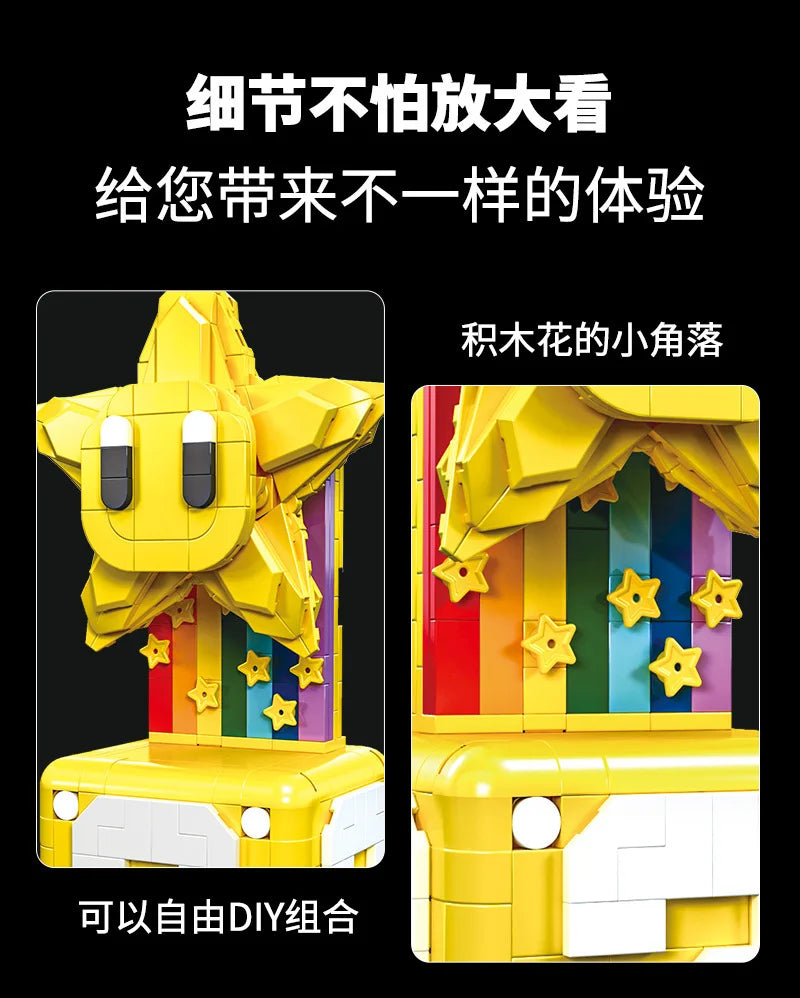 Super Mario Bros Base Building Blocks Yoshi Luigi Star Assembled Question Mark MOC Game Model Mario Mini Brick Toy For Kids Gift