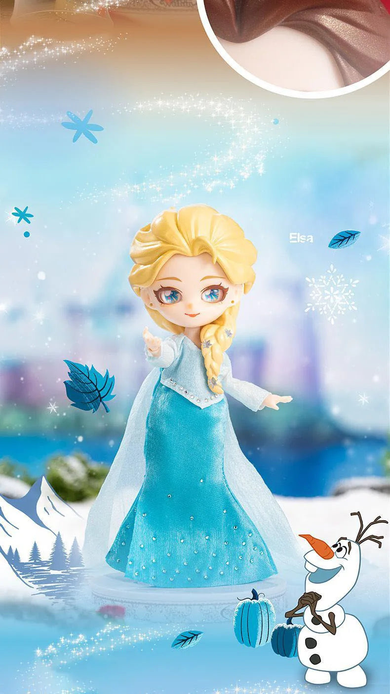 Disney Frozen Q Posket Action Figure Toys Cute Jointed Doll Elsa Snow White Belle Ariel Princess DIY Kids Girl Toy Birthday Gift
