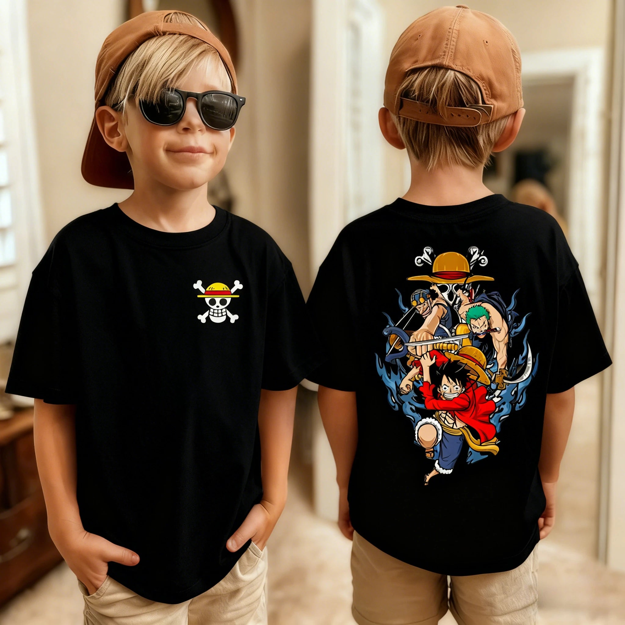 One Piece Japanese Anime Printed Men's T-Shirt Roronoa Zoro Children's Harajuku Short Sleeve Kids Luffy Cotton T-shirt Clothing