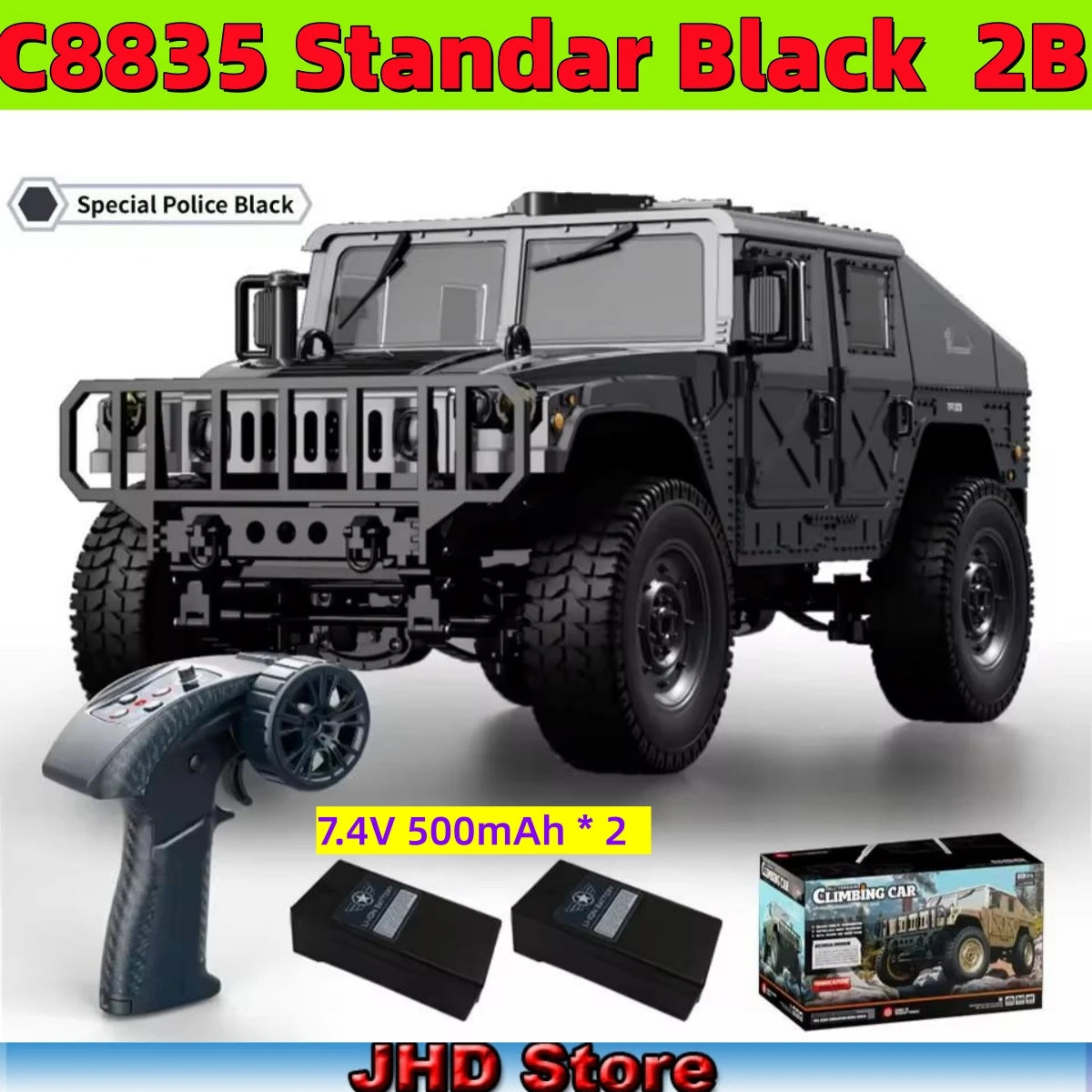 JHD For JJRC C8835 RC Car Simulation 4x4 All-terrain 2.4G Off-road Climbing Electric Truck with LED Light  With Spare Battery