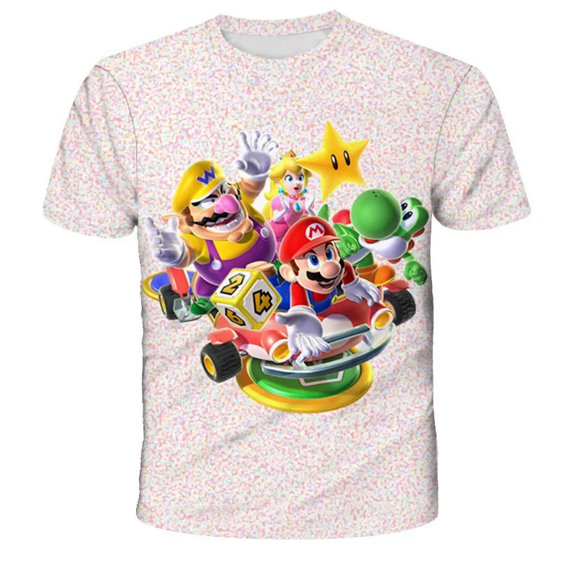 Super Mario Peach Princess Anime Manga Summer Children's Clothes Short Sleeve Boys Girls Cute Casual Fashion T-shirt Kids