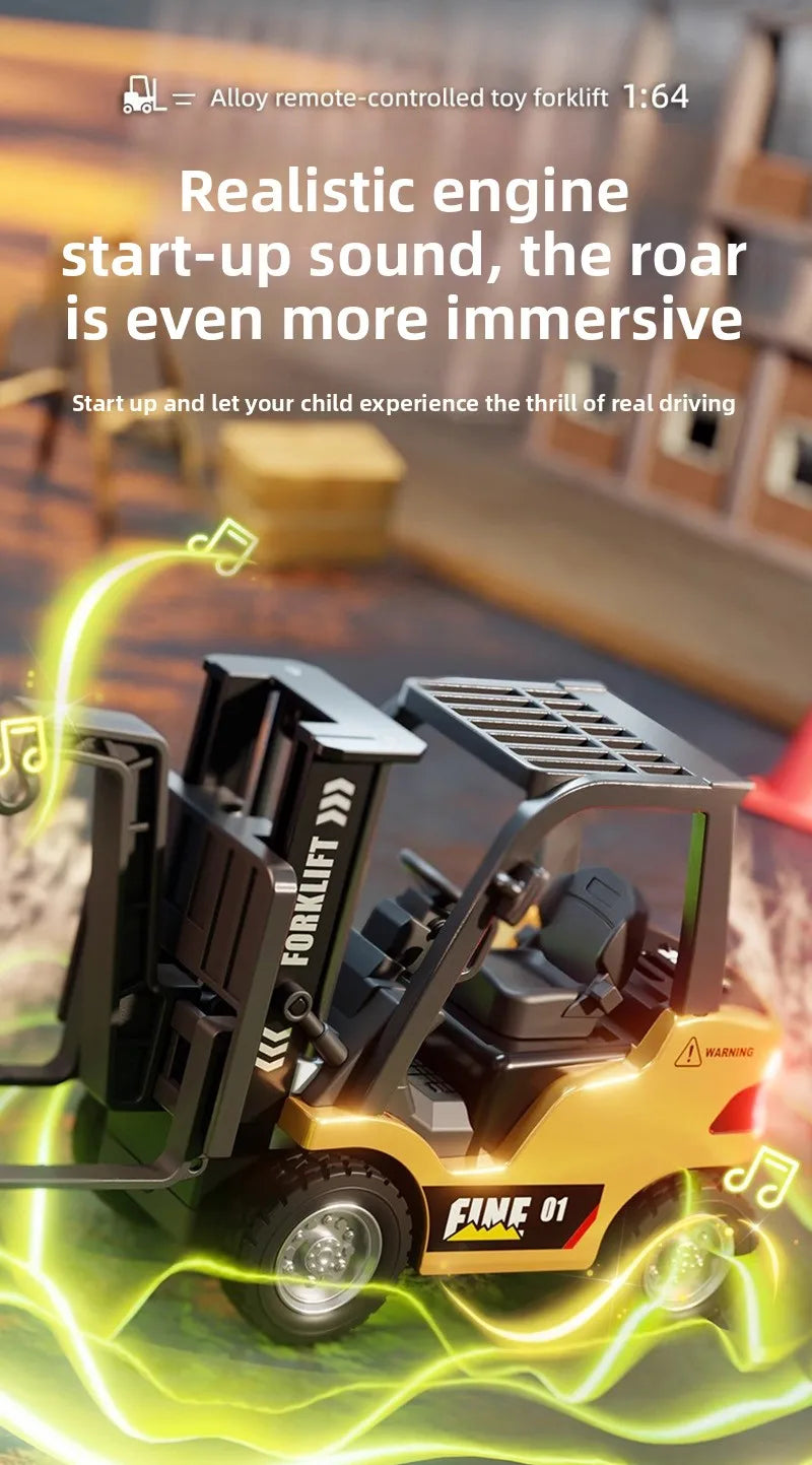1/64 2.4G RC Mini Alloy Forklift With Trailer Desktop Game Full-scale APP Remote Control Engineering Lift Truck Kids Toys Gifts