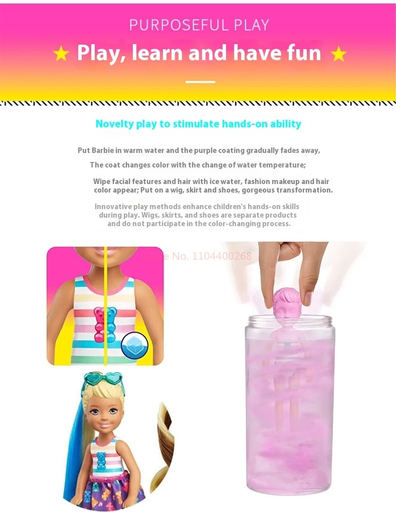 Original Barbie Doll Little Kelly Surprise Warm Water Color Changing Blind Box Dress Up Game Accessories Toy Child Birthday Gift